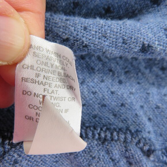 Pure Jill Sweater Sz Medium Navy Blue Textured Light Knit Top Cropped 3/4 Sleeve - Picture 6 of 9